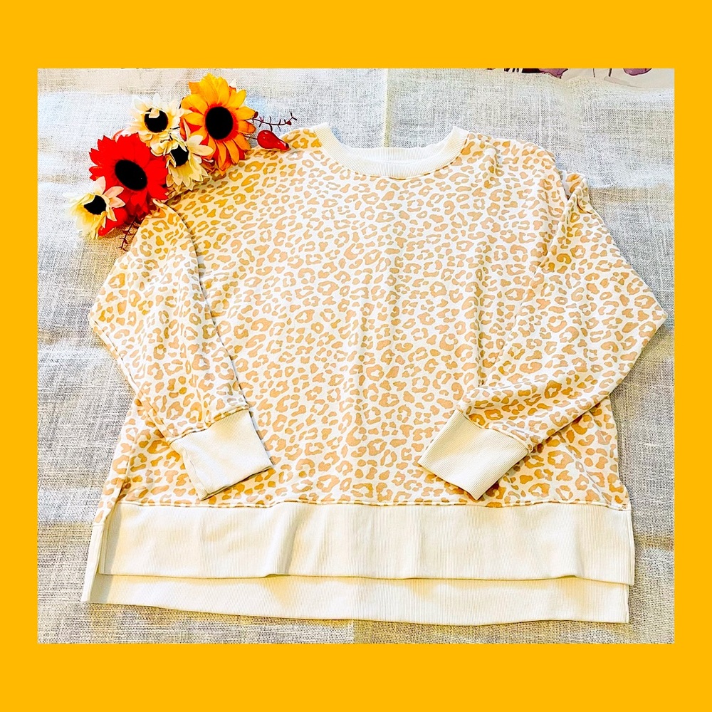 Time & Tru Cream colored Leopard Sweater